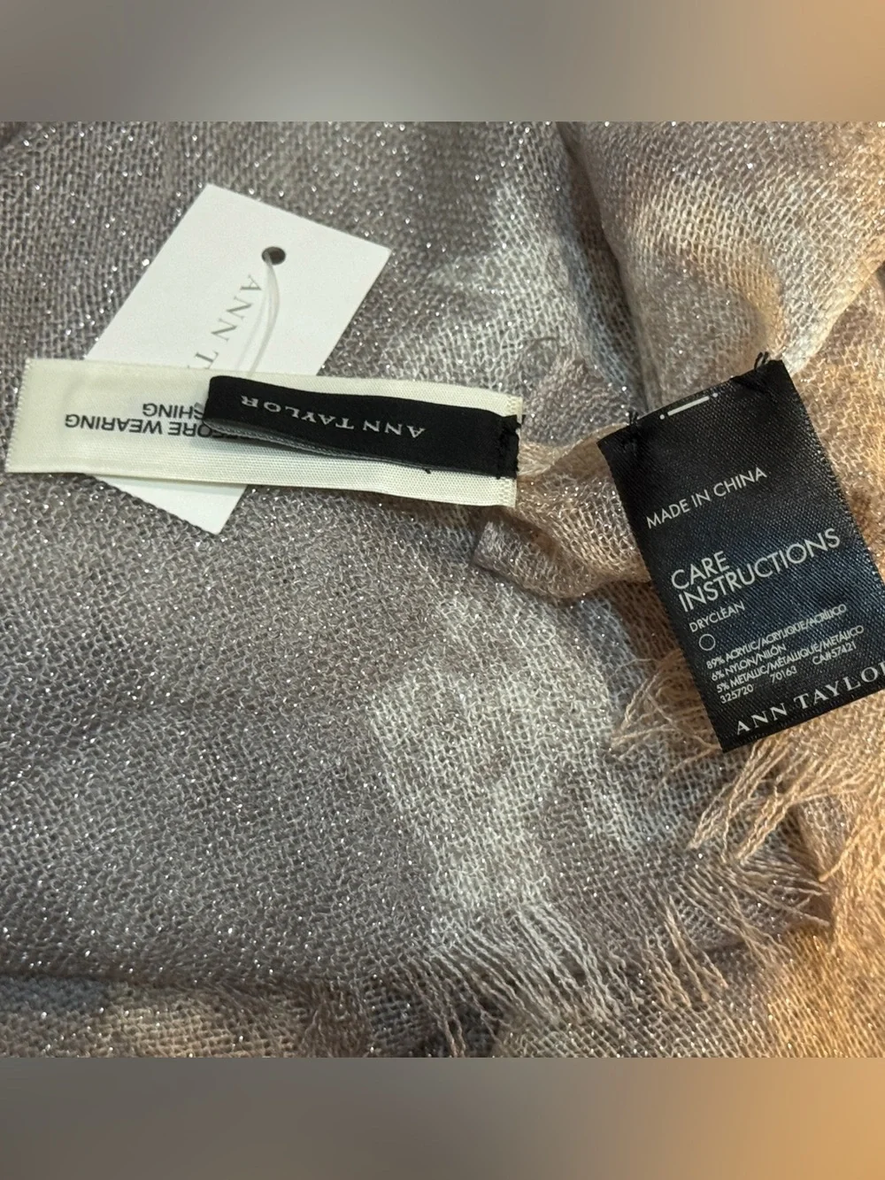 Ann Taylor Neutral & Silver Floral Metallic Jacquard Head or Scarf